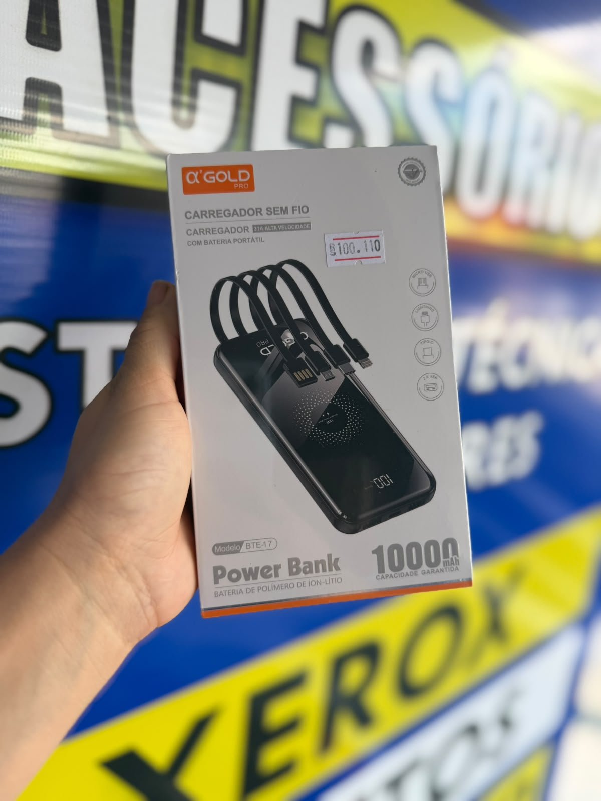 CARREGADOR PORTÁTIL INDUÇÃO 10000mAh A'GOLD
