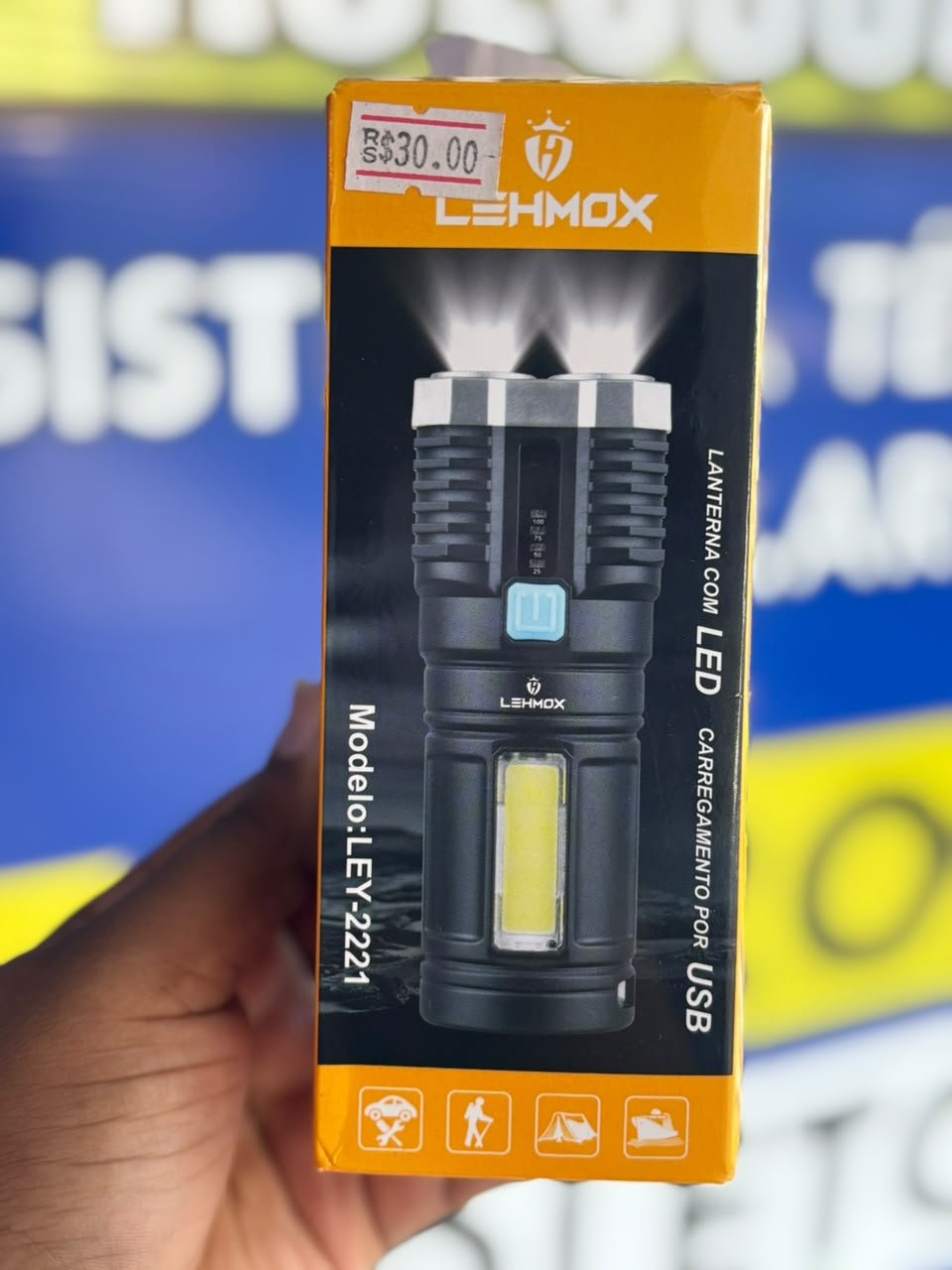 LANTERNA LED RECARREGÁVEL COM LED LATERAL