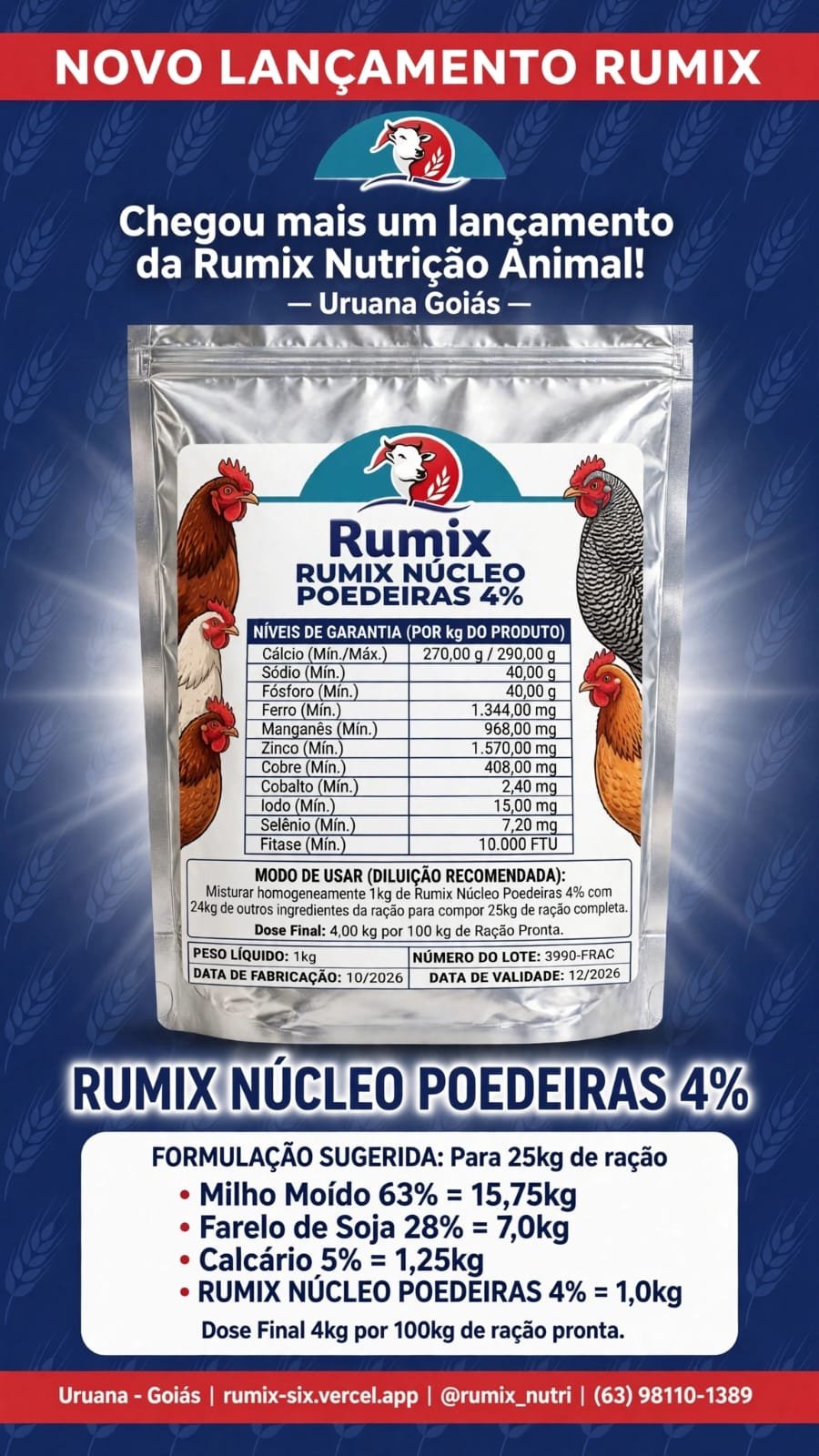 🐔 RUMIX NÚCLEO POEDEIRAS 4% | 1 kg - imagem do produto