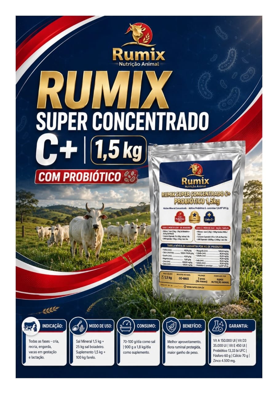 🐄 SUPER CONCENTRADO MINERAL C+ COM PROBIÓTICO | 1,5 kg